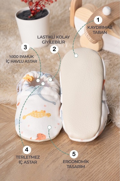 Buude Kids Kaydırmaz Tabanlı, Pamuk Havlu Astarlı Bebek Patiği