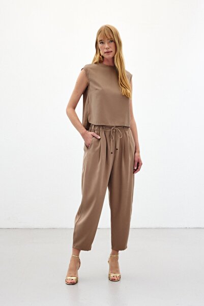Sateen Shalwar Cut Trousers - Mink