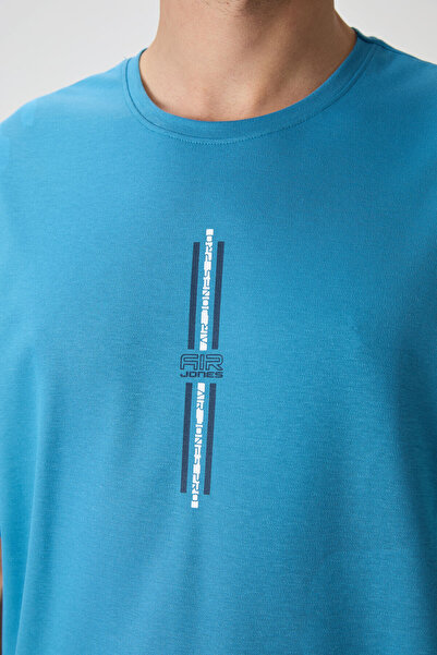 AIR JONES Ανδρικό μπλουζάκι με στάμπα - Χοντρή επιφάνεια με υφή Oversize Fit Blue Cotton 88366