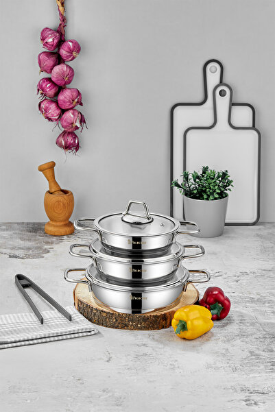 PoloChef Stainless Steel Saucepan Set Silver Handle 6 Pieces