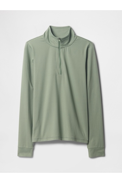 GAP Kadın Haki GapFit Brushed Jarse Yarım Fermuarlı T-Shirt