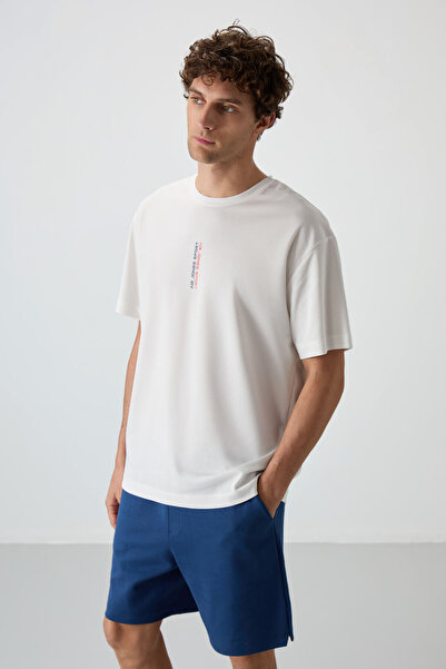 AIR JONES Ecru Cotton Thick Surface Textured Oversize Fit Printed Men's T-Shirt - 88368