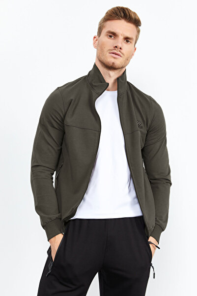 TOMMY LIFE Ανδρική φόρμα χακί μαύρη - με γιακά και φερμουάρ - 85152