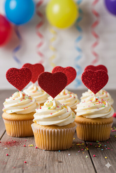 Deniz Party Store Kırmzı Kalp Simli Eva Kürdan 10 Lu