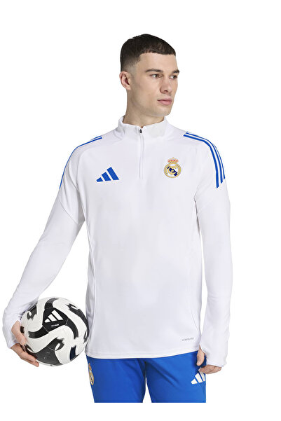 adidas JP4027 REAL EU TR TOP سترة بيضاء ضيقة مستقيمة للرجال بسحاب