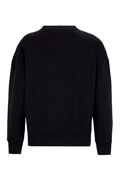 Fabrika Bisiklet Yaka Taşlı Siyah Kadın Sweatshırt F5WL-SWT0036