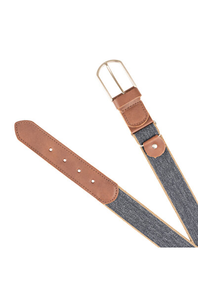 DWOY Curea elastică gri cu cusături reglabile și detaliu din piele