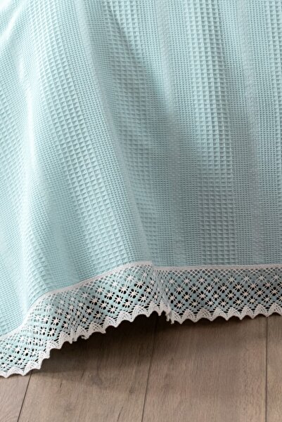 Sevim 100% Cotton Double Two Color Kopanaki Lace Waffle Pique-210X230 Cm-Baby Blue