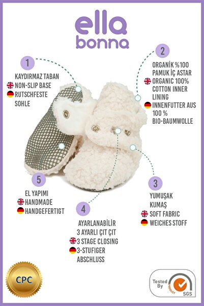 Ella Bonna Dětské boty - protiskluzová podrážka, podšívka z organické bavlny, proti pocení, špinavě bílá
