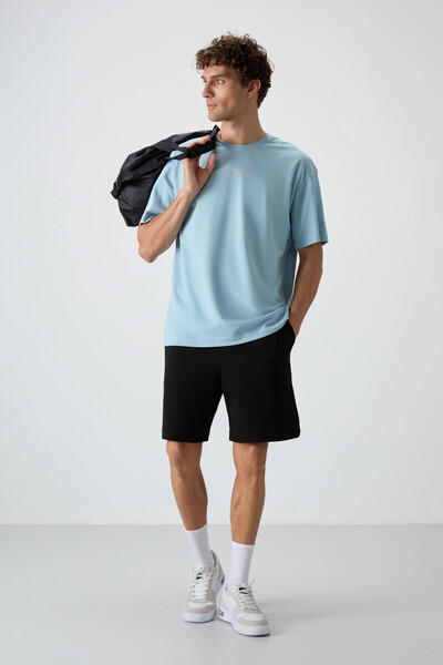 AIR JONES Ανδρικό μπλουζάκι με στάμπα με ανοιχτό μπλε βαμβακερή υφή με χοντρή επιφάνεια - 88364