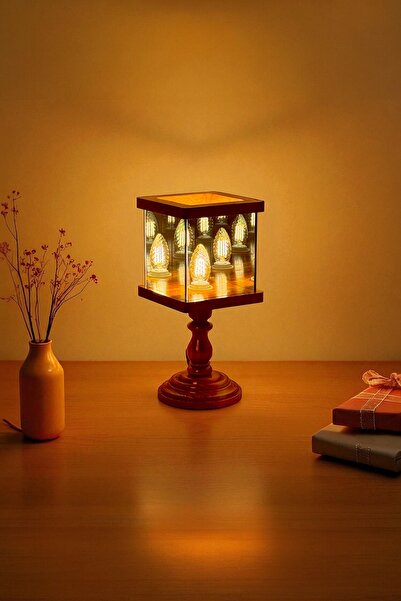 ashel art Luna Wooden Infinity Mirror Lampshade, Table Lamp