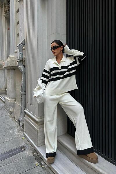 Lijuri Комплект от панталони и пуловер с ивици Cerly 9977