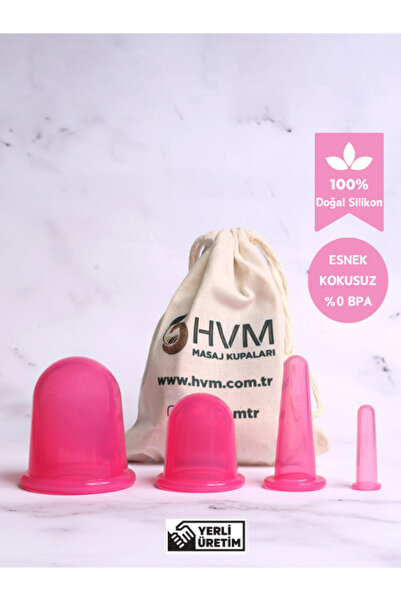 HVM Vakumlu Silikon Masaj Kupası 4'lü Set Pembe, Kuru Kupa, Selülit Ve Yüz Ma...