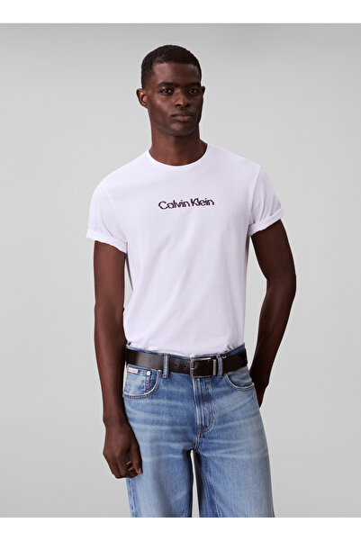 Calvin Klein Jeans Bisiklet Yaka Baskılı Beyaz Erkek T-Shirt LV04RC858GYAA SS GLITCHED LOGO EU C