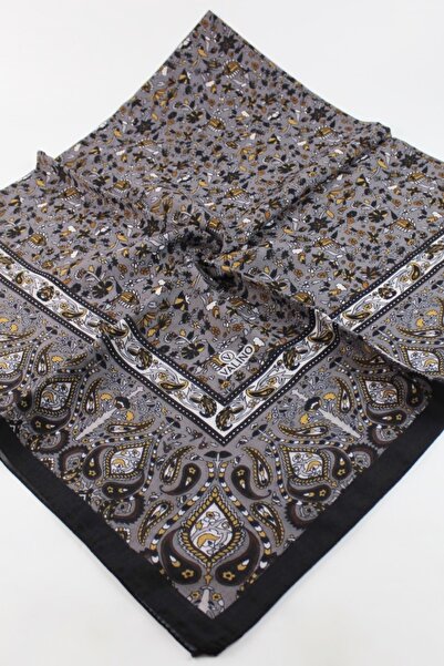 Valino وشاح زهور قطني منقوش عرقيًا مقاس 120 × 120 - أنثراسايت
