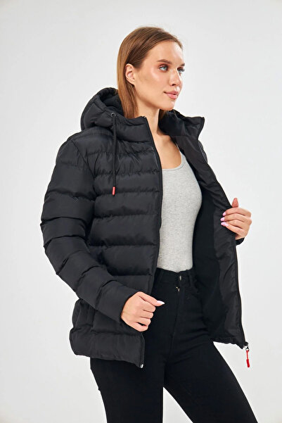 D1fference Kadın Astarlı Rüzgar Geçirmez Kapüşonlu Şişme Mont