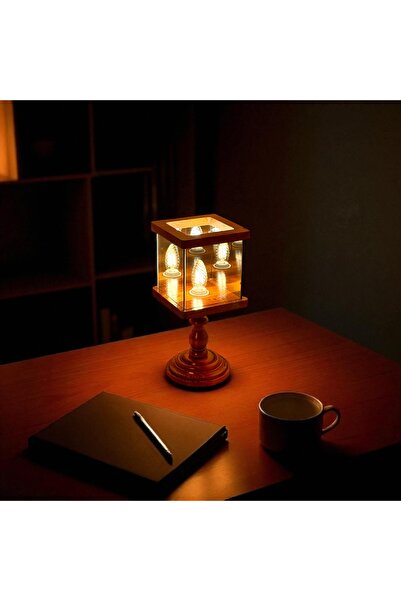 ashel art Luna Wooden Infinity Mirror Lampshade, Table Lamp