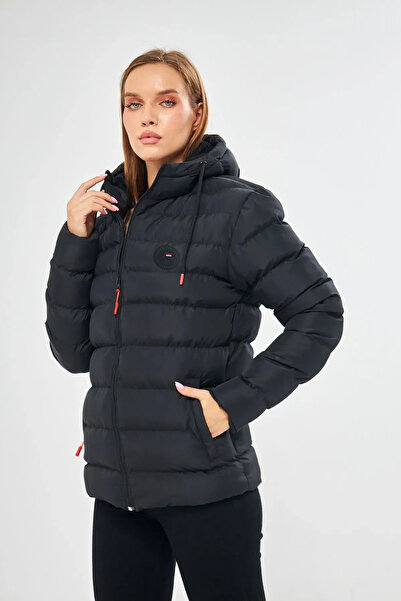 D1fference Kadın Astarlı Rüzgar Geçirmez Kapüşonlu Şişme Mont