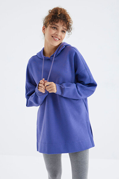 TOMMY LIFE Magenta Raglan Sleeve Oversize Hooded Sweatshirt Tunic - 97242