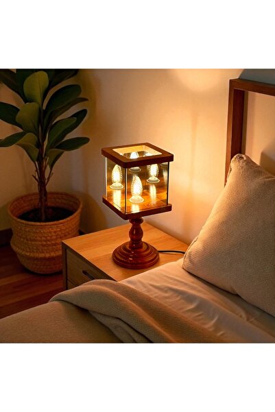 ashel art Luna Wooden Infinity Mirror Lampshade, Table Lamp