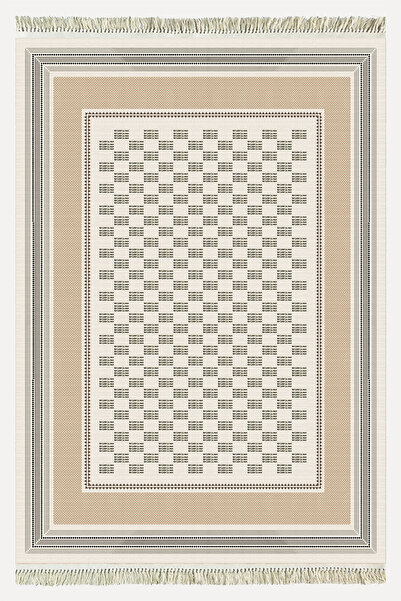 kilim home Covor cu model pătrat în tonuri de negru, alb și bej, în stil etni...