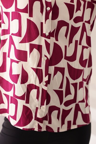 Kübra Tekstil Γυναικείο μακρυμάνικο πουκάμισο με μοτίβο μπορντό, μακρυμάνικο πουκάμισο, γυναικείο πουκάμισο