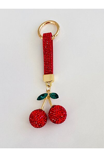 Ustaeller ÇANTA AKSESUARI VE ANAHTARLIK KIRMIZI TAŞLI KİRAZ FİGÜRLÜ ANAHTARLIK
