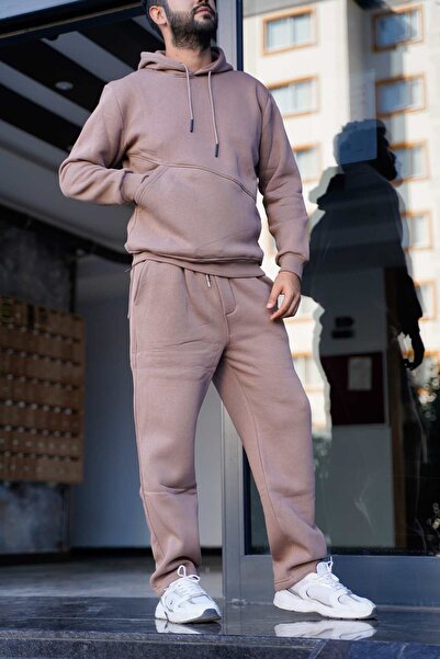 EydaMoon Men's Bottom-Top Thermal Suit 3 Thread Raster Wool&Cotton Winter Tracksuit Set