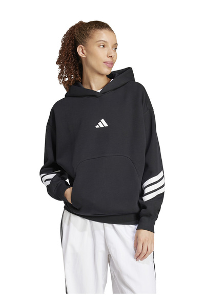 adidas JC5426 W FI 3S OH HD Siyah Kapüşon Yaka Bol Kesim Düz Kadın Sweatshırt