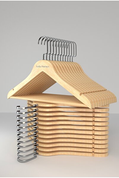 askı sarayı Naturel Ahşap Kıyafet Ve Elbise Askısı Özel Sılver Amerikan Kanca 12 Adet (Premium Özel Seri )