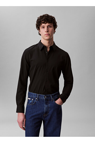 Calvin Klein Normal Gömlek Yaka Siyah Erkek Gömlek LV04LB149GUB1_LS TECH STRETCH SLIM