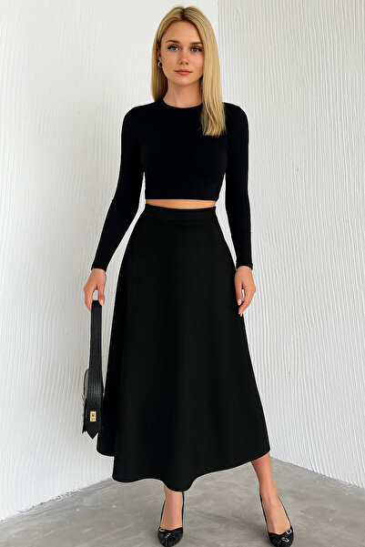 ByMisa Store Fusta evazată din piele intoarsa cu talie elastica potrivita pentru hijab