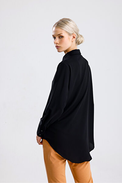 Sense Dubai Fabric Long Sleeve Hidden Placket Women's Shirt |   Gml36145 Black