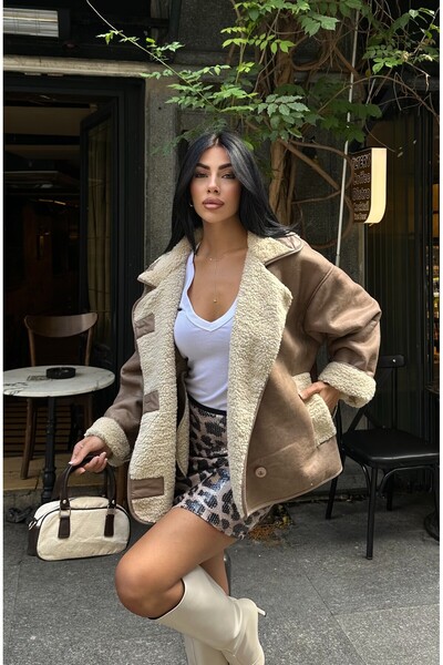 MEECY Women's Light Brown Oversize Jacket