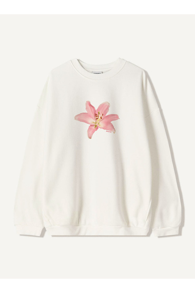 Disante Hanorac unisex oversize cu imprimeu Lily – Gât cu gât rotund, fleece ...