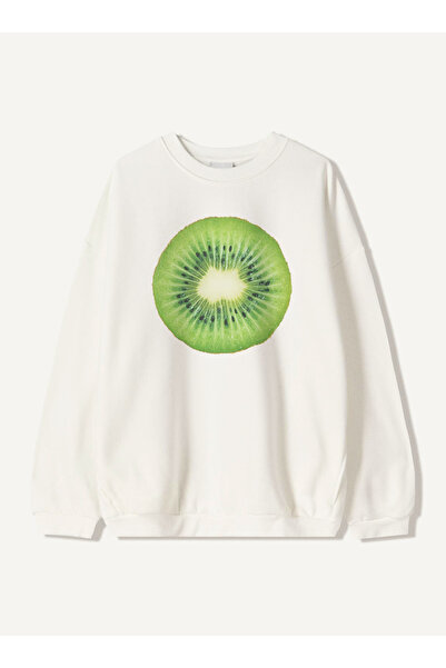 Disante سويت شيرت للجنسين بمقاس كبير مطبوع عليه كيوي - ياقة دائرية، 3 خيوط من...