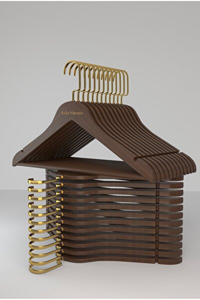 askı sarayı Ceviz Ahşap Kıyafet Ve Elbise Askısı Özel Gold Amerikan Kanca 24 Adet (Premium Özel Seri )