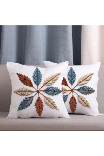 Alkan Homes 2 Li Kombin Nakış Desenli 3 Boyutlu Dijital Baskılı Kırlent Kılıfı