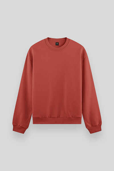 TOMMY LIFE Kiremit Basic O Yaka Rahat Form Erkek Sweatshirt - 88053