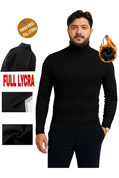 EMKA GİYİM Pulover negru pentru bărbați, cu gât complet, tricotaj