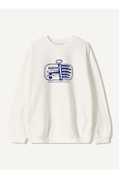 Disante سويت شيرت للجنسين بمقاس كبير مطبوع عليه Sardiness – ياقة دائرية، 3 خي...