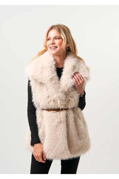 PIQUE Women's fur vest women's belted fur vest