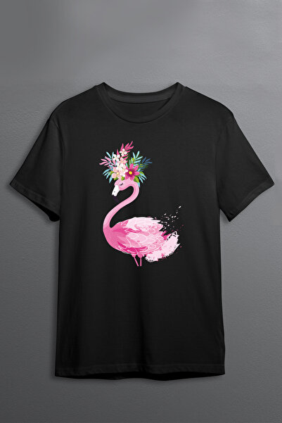 Justime تي شيرت بتصميم Swan Front Print كبير الحجم من القطن برقبة دائرية للجنسين