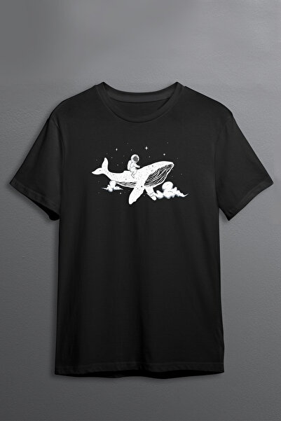 Justime تي شيرت مصمم بطبعة أمامية لرائد الفضاء دولفين من القطن ذو رقبة دائرية...