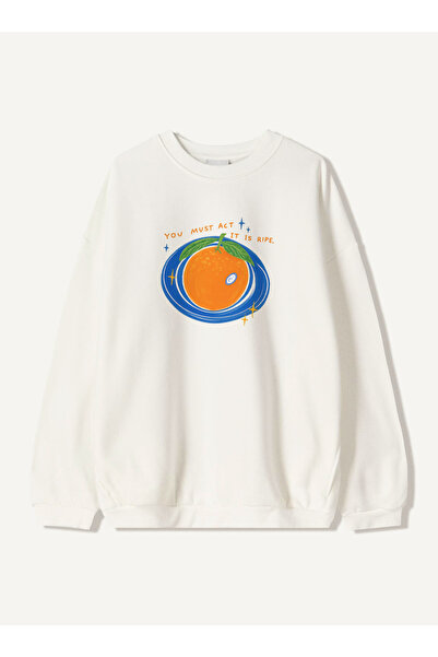 Disante Hanorac oversize pentru femei you must act Imprimat – Gât cu gât rotu...