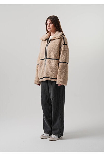 PIQUE Women's coat leather detailed women's oversize plush coat