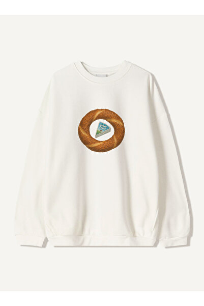 Disante Hanorac unisex oversize cu imprimeu Simit – Gât cu guler, fleece cu 3 fire