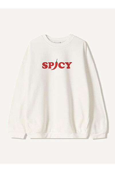 Disante Hanorac oversize pentru femei cu imprimeu Spicy – Gât cu gât rotund, ...