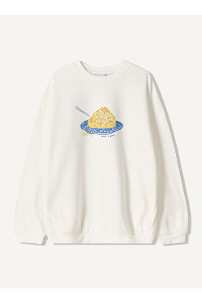 Disante سويت شيرت نسائي كبير الحجم مطبوع عليه Cacio e Pepe – ياقة دائرية، 3 خ...