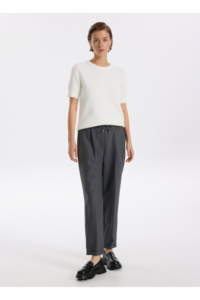 Fabrika Lastikli Bel Havuç Gri Melanj Kadın Pantolon F5WL-PNT0117